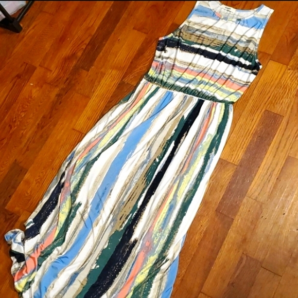 2 for $20 Eloges abstract coral striped long maxi dress M - Picture 3 of 6